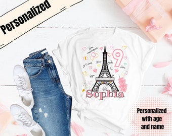 Personalized Paris Birthday Shirt- Paris Theme Party Tee- Paris Eiffel Tower Birthday- Day in Paris- Take me to Paris Birthday Girl T-Shirt