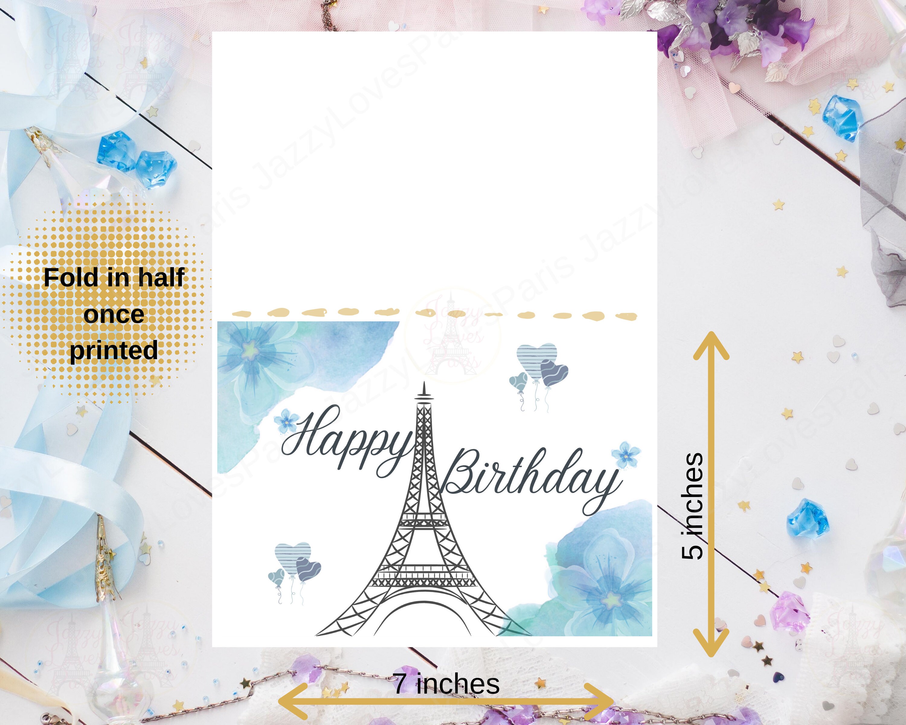 Blue Paris Eiffel Tower Birthday Card Printable- Paris Birthday Girl ...