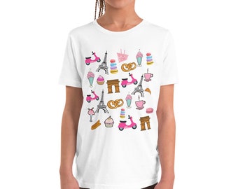 Paris Graphic Prints tee- I love Paris Girl's shirt - Eiffel Tower girl's T-Shirt- Macaron Paris Party Shirt- Paris Lover Graffic Tee Gift