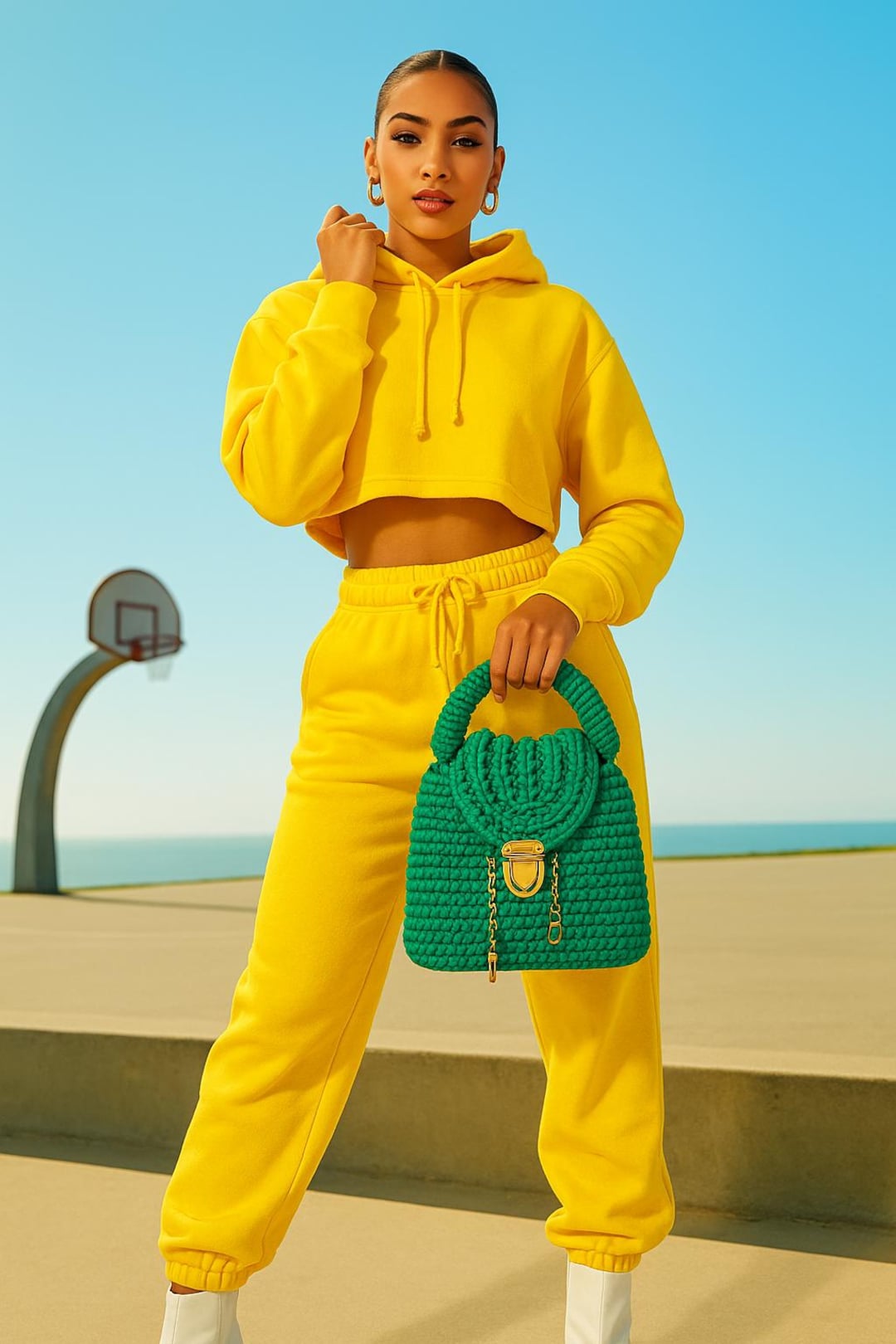 Handcrafted Crochet Backpack/handbag – Teal Green With Gold  display picture 3
