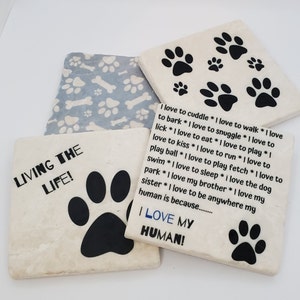Dog Coasters - Gift for Dog Lovers - Drink Coasters - Tumbled Stone Tile (Set of 4)