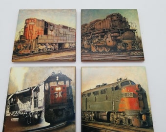 Train Coasters: Handmade Ceramic Tile Drink Coaster Set