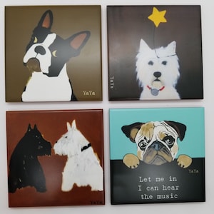 Dog Coasters - Dog Coaster Set - Dog Drink Coasters - Dog Lovers - Ceramic Tile (Set of 4)