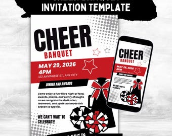 Cheerleading End of Season Banquet Invitation for Cheer Award Ceremony Announcement for End of Season Cheerleader Dinner Invite