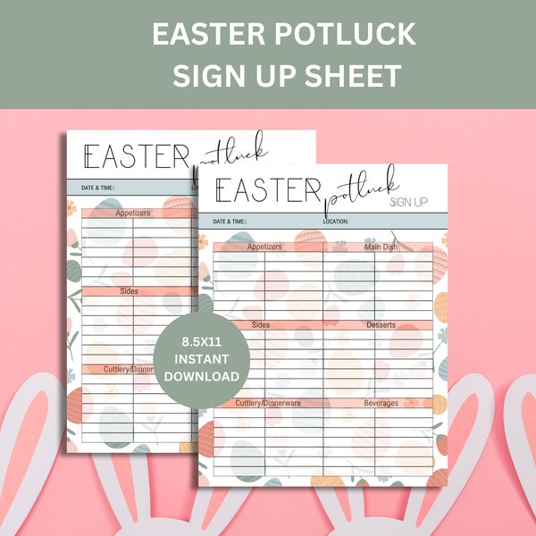 Printable Easter Potluck Sign Up Sheet for Easter Meal Sign Up Sheet for Easter Dinner Sign Up Sheet Easter Brunch Sign Up Sheet Church Meal