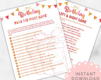 Cumpleaños Pasa el premio Juego de fiesta de cumpleaños para adolescentes o preadolescentes Juego de cumpleaños de izquierda o derecha Juego de fiesta imprimible Chica preadolescente Pasa el regalo