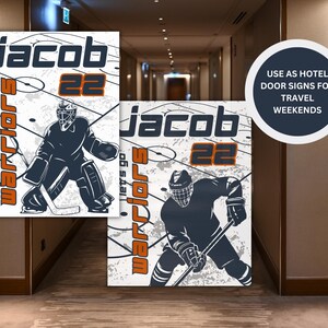 Hockey Player & Goalie Locker Sign Template Bundle for Hockey Hotel Door Sign for Hockey Tournament Player Signs Editable Travel Hockey image 3