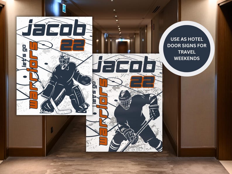 Hockey Player & Goalie Locker Sign Template Bundle for Hockey Hotel Door Sign for Hockey Tournament Player Signs Editable Travel Hockey image 3