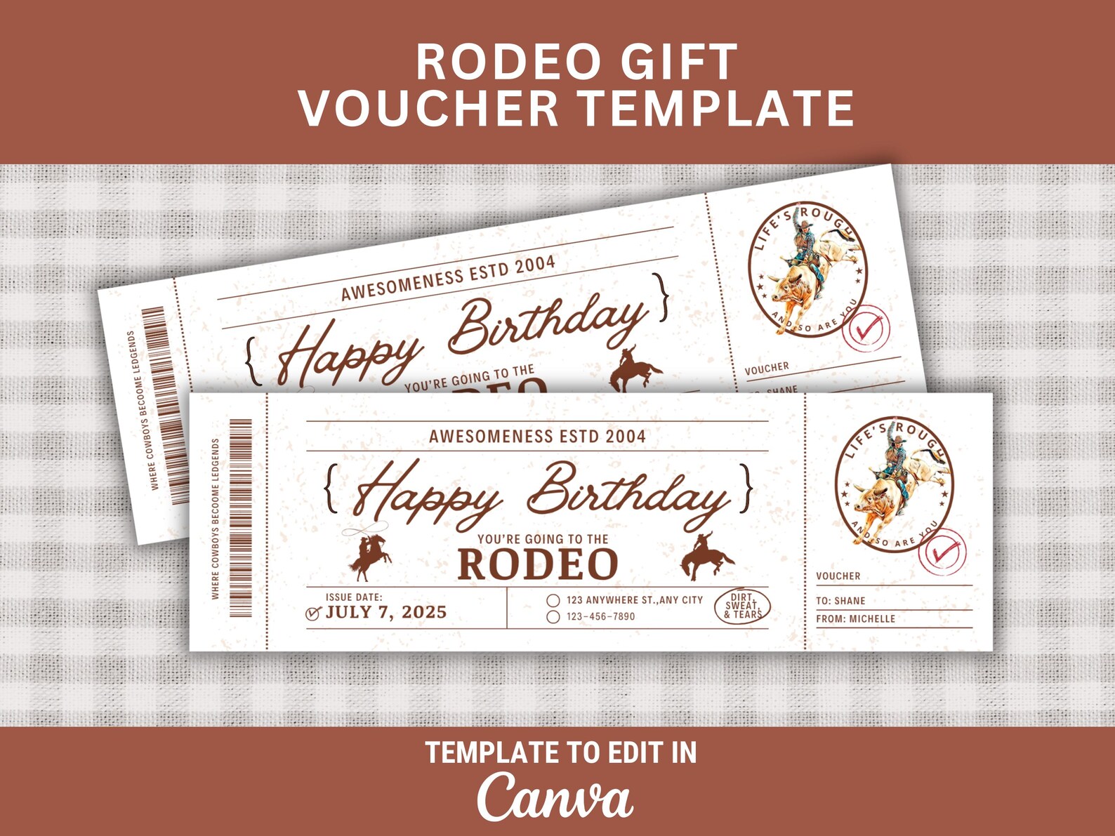Birthday Rodeo Gift Voucher Printable Bull Riding Voucher Template for ...