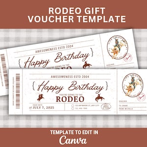 Geburtstag Rodeo Geschenkgutschein Druckbare BullRiding Gutschein Vorlage für State Fair Rodeo Ticket bearbeitbare Geschenkgutschein für Barrel Racing