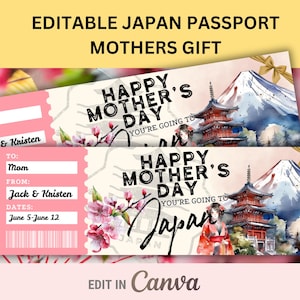 Bewerkbaar Japan-reisticket voor Moederdag Cadeau naar Japan verrassingsreisonthulling voor vakantie Tokio Verrassingscadeau reisvoucher