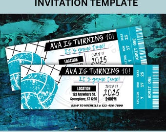 Volleyball Birthday Party Invitation Ticket Template for Party Invitation for Volleyball Themed B-Day Party Volleyball Game Ticket Birthday