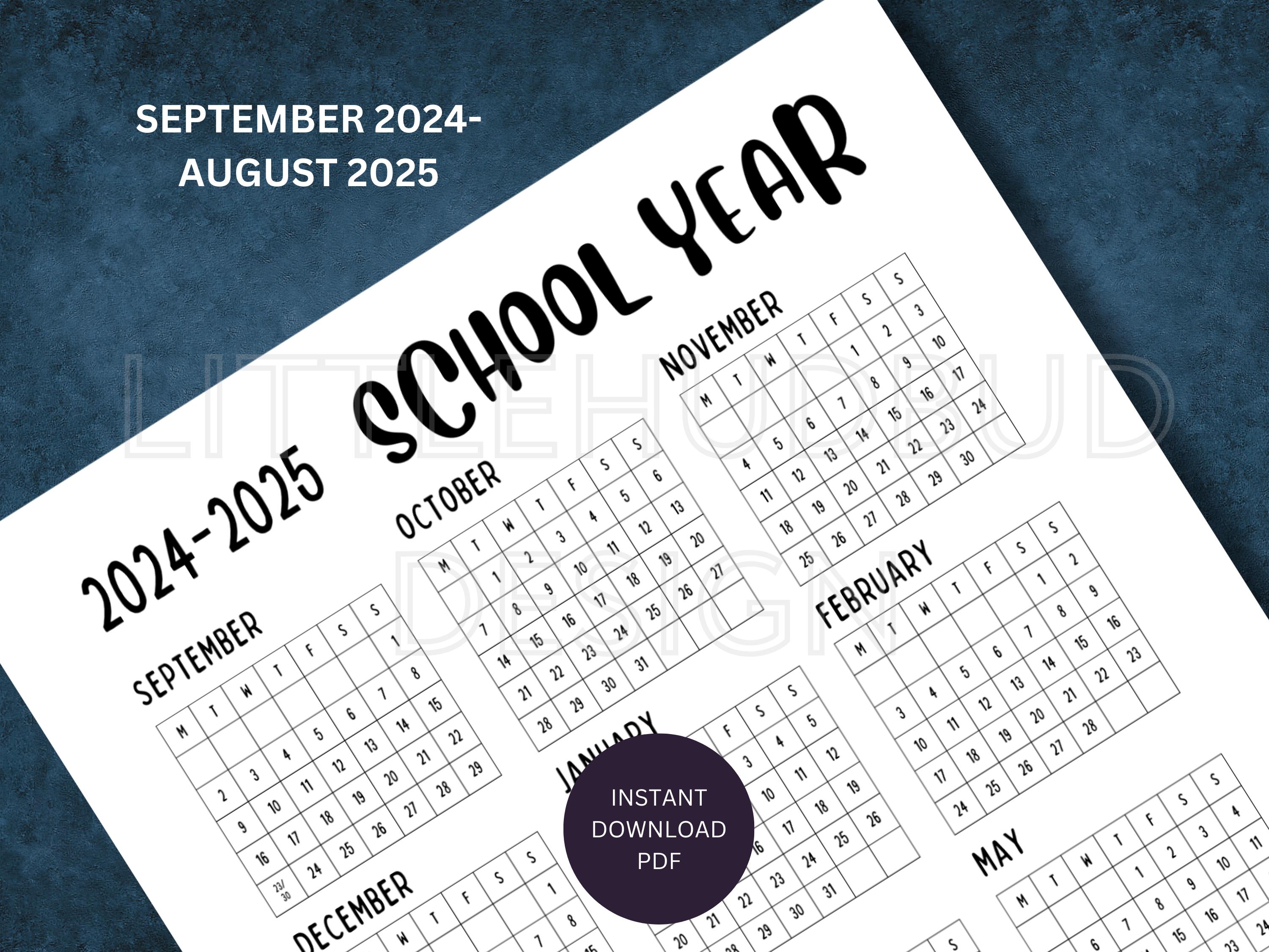 Academic Year Calendar 2024-2025 Homeschool Year at a Glance Printable ...