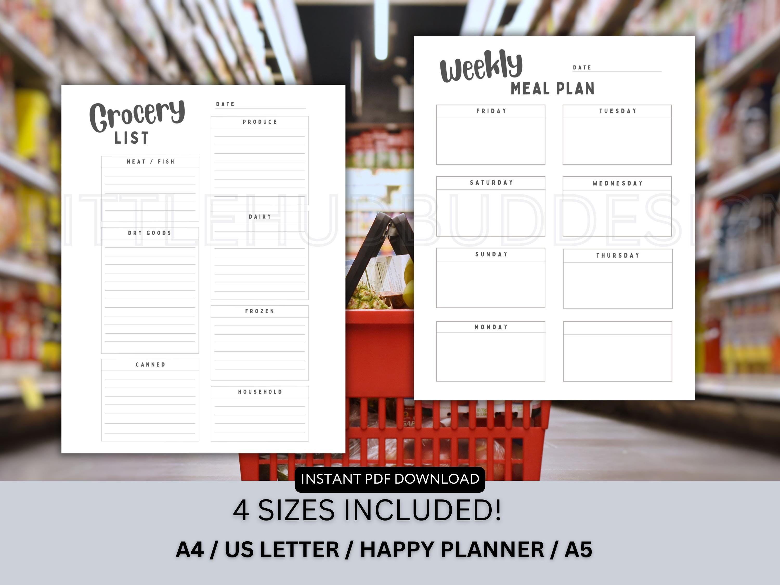 Grocery List and Weekly Meal Planner Printable Template for Weekly Menu ...