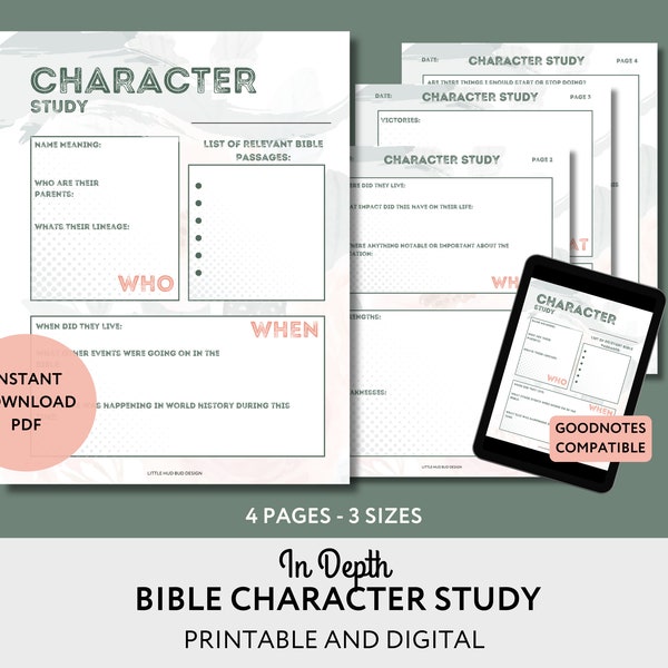 Bible Character Study Printable Instant Download Bible Study Guide for Homeschool Workbook Digital Bible Study Notes Goodnotes Compatible