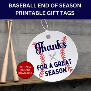 Baseball Geschenkanhänger für Saisonende Geschenktüte Anhänger für T-Ball Snack Anhänger Druckbar Baseball Anhänger Danke für eine tolle Saison Baseball Anhänger