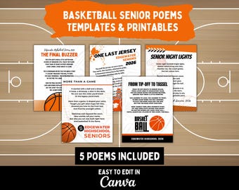 Editable Basketball Senior Night Gift Poems Basketball Senior Letter for Basketball Player Poem Printable End of Season Gift for Basketball
