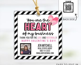 VALENTINE Realtor Pop By Tags for Winter Pop By Tags for Real Estate Agent Referral Gift Heart Marketing Tags for Realtor Candy Tags