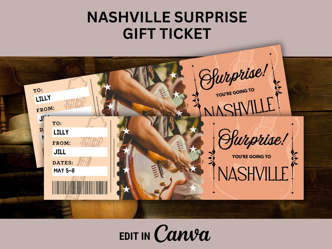 Printable Ticket for Nashville Surprise Trip Ticket for Nashville