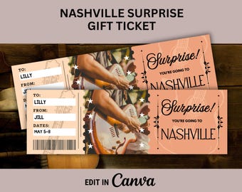 Printable Ticket for Nashville Surprise Trip Ticket for Nashville Vacation Trip to Nashville Tennessee Boarding Pass Nashville Girls Trip