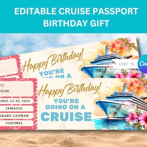 Modèle de billet de croisière modifiable pour carte d'embarquement croisière Cadeau d'anniversaire surprise Modèle pour croisière cadeau d'anniversaire Billet de croisière