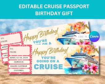 Editable Cruise Ticket Template for Cruise Boarding Pass Surprise Birthday Gift Template for Cruise Gift for Birthday Gift Cruise Ticket