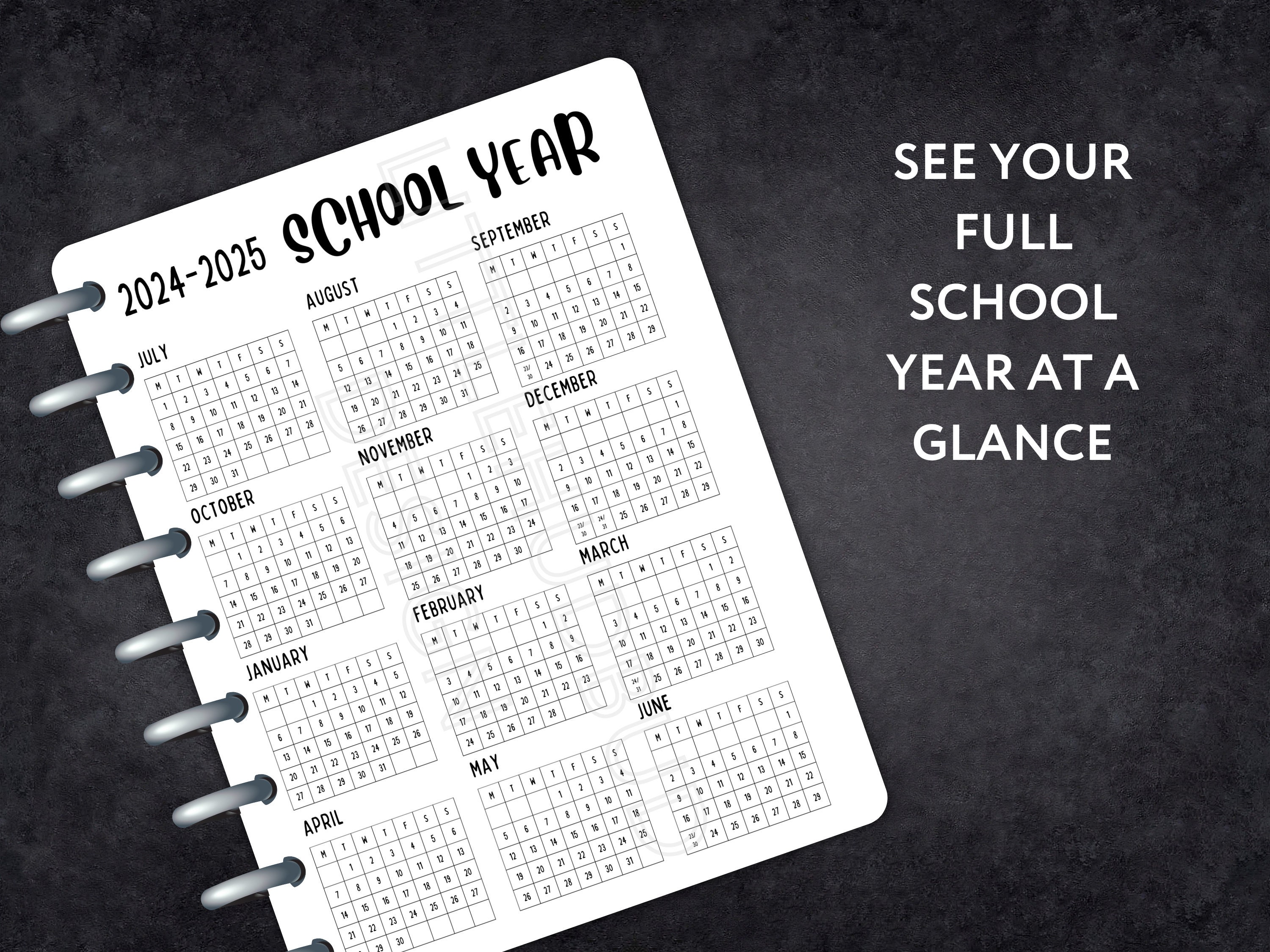 Academic Year Calendar 2024-2025 Homeschool Year at a Glance Printable ...