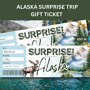 Alaska Surprise Trip Reveal Gift Certificate Template for Surprise Trip to Alaska Vacation Gift to Alaska Boarding Pass for Adventure Travel