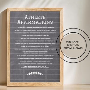 Christian Football Bible Affirmation for Athele Poster for Football Gift Wall Art for High School Christian Teen Bible Quote Print