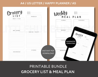 Printable Bundle, Grocery List Printable PDF, Weekly Meal Plan Template, Track Nutrition Intake, Meal Prep Shopping List Printable