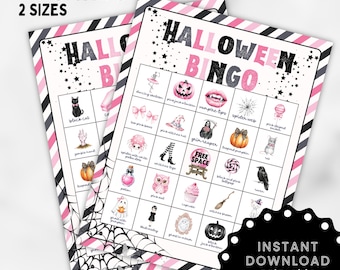Juego de bingo de Halloween imprimible para fiesta de Halloween, juego para noche de chicas, juego de Halloween para novias, juego de pijamada de Halloween