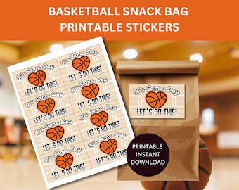 Printable Basketball Snack Bag Tag Stickers for Basketball Snack Duty Snack Bag Label Game Day Treat Tag for Post Game Snack Gift Tags