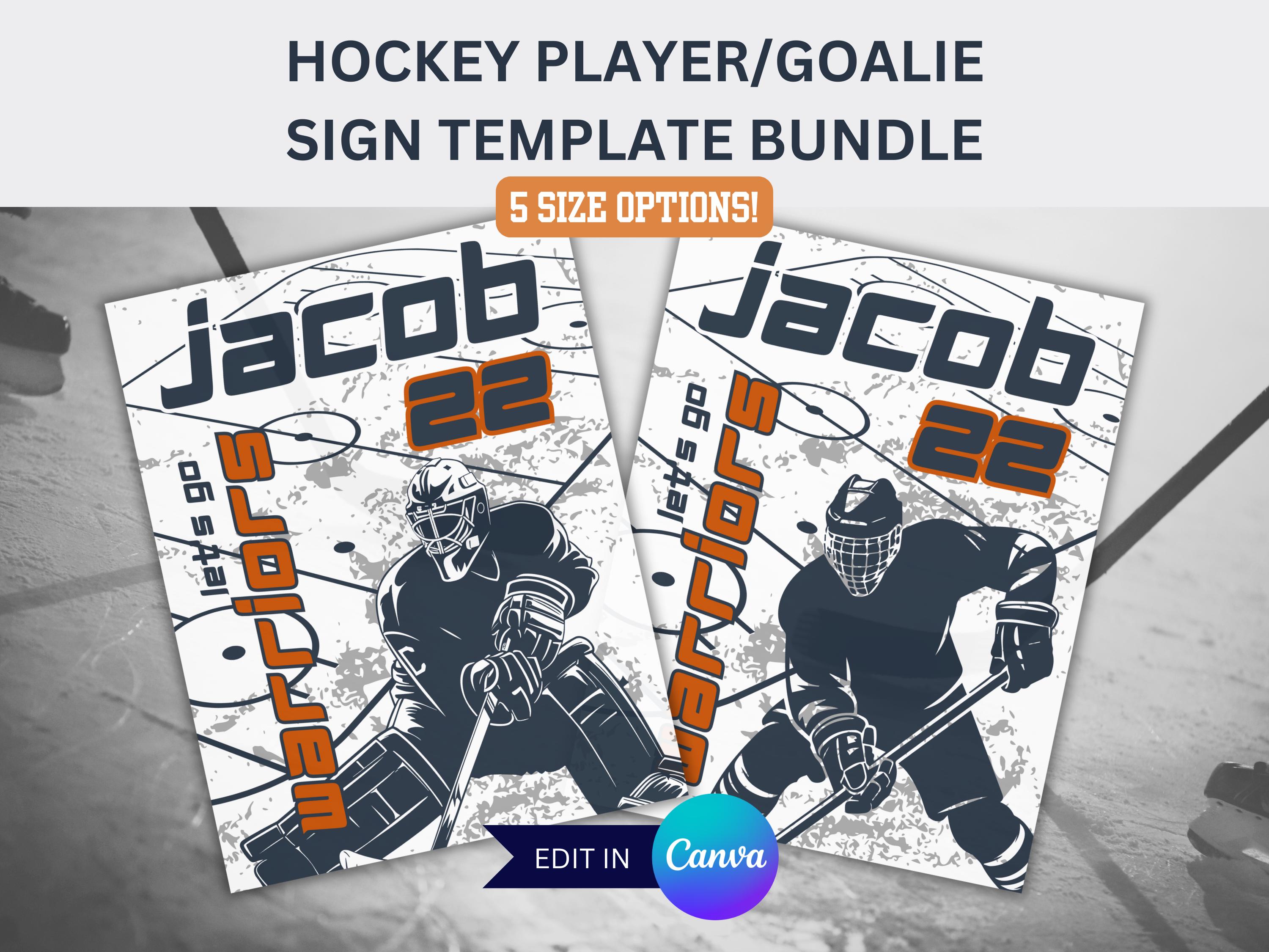 Hockey Player & Goalie Locker Sign Template Bundle for Hockey Hotel Door Sign for Hockey Tournament Player Signs Editable Travel Hockey