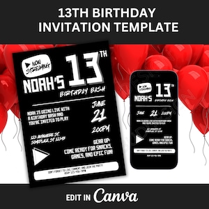 13th Birthday Party Invitation for Boys Thirteenth Birthday Invitation for Teen Birthday Invite for Gamer Birthday Theme Influencer Birthday