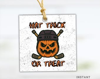 Printable Hockey Halloween Treat Tag for Halloween Hockey Team Treat Tag Hat Trick or Treat Halloween Hockey Party Favor Tag