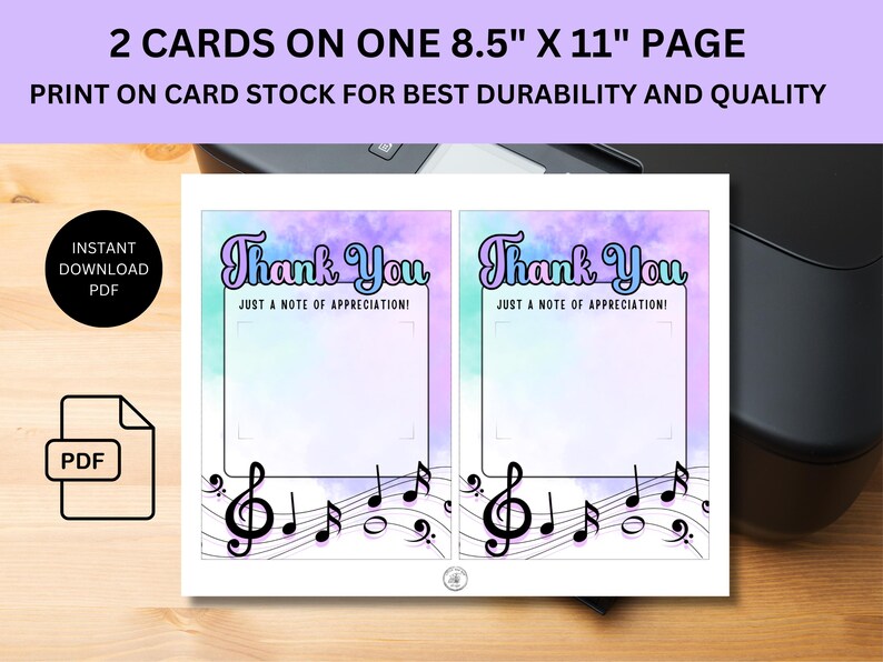 Printable Thank You Card for Music Teacher Gift Card Holder for Choir ...
