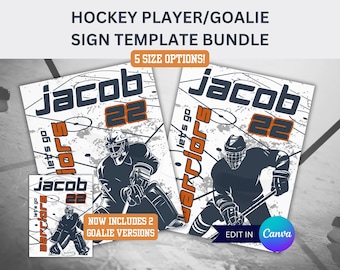 Hockey Player & Goalie Locker Sign Template Bundle for Hockey Hotel Door Sign for Hockey Tournament Player Signs Editable Travel Hockey