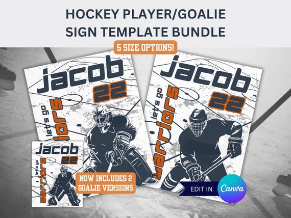Hockey Player & Goalie Locker Sign Template Bundle for Hockey Hotel Door Sign for Hockey Tournament Player Signs Editable Travel Hockey