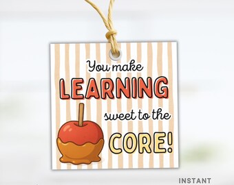 Printable Caramel Apple Teacher Appreciation Tag for Fall Teacher Gift Idea for Thanksgiving Caramel Apple Kit Tag for Teaching Staff Gift