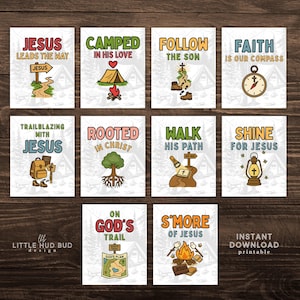 Vacation Bible School Bundle Printable Signs and Tags for Camp Themed Sunday School Printables for VBS Outdoor Theme Childrens Ministry