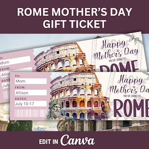 Biglietto di viaggio a sorpresa per Roma, regalo per la festa della mamma a Roma, biglietto regalo per le vacanze in Italia, carta d'imbarco per Roma, buono di viaggio, biglietto falso per l'Italia