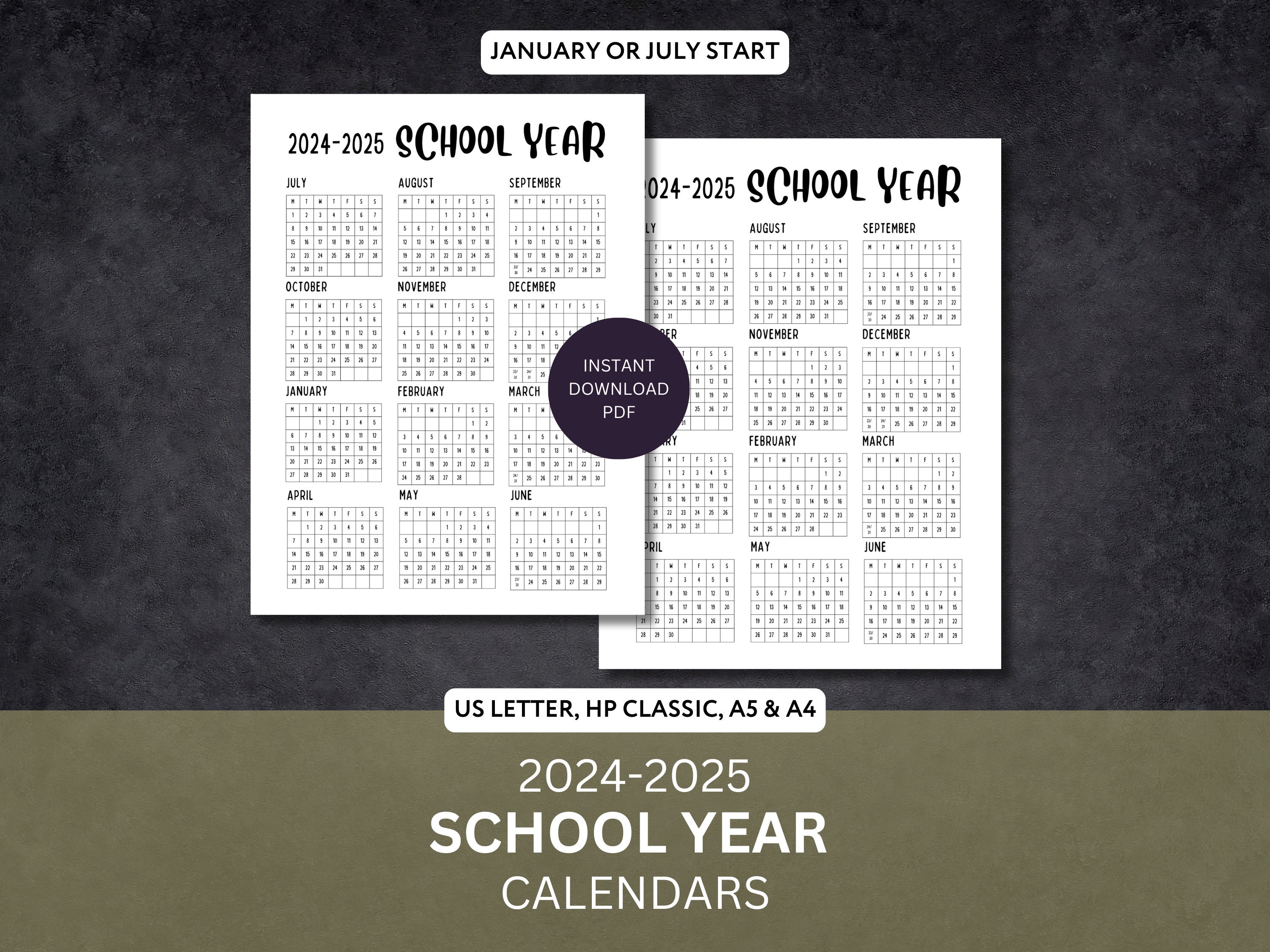 Academic Year Calendar 2024-2025 Homeschool Year at a Glance Printable ...