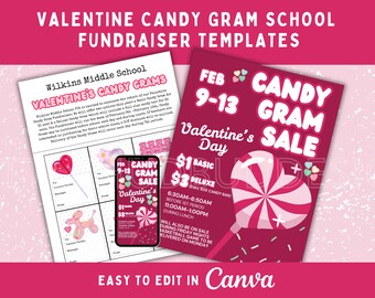 Editable Valentine Candy Gram PTO Winter Fundraiser Templates for PTA Valentine's Day Candy Gram Fundraiser for School Candy Fundraiser