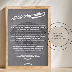 Bible Affirmation for Athlete Baseball Poster for Softball Player Wall Art for Christian Athlete Life lessons Gift for Teen