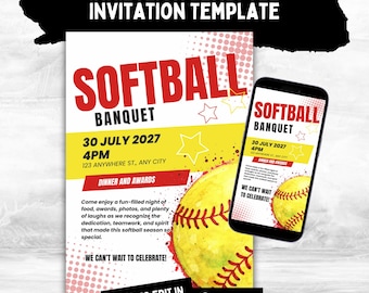 Softball End of Season Banquet Invitation for Softball Award Ceremony Announcement for End of Season Softball Team Dinner Invite