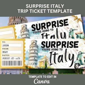ITALY Surprise Trip Reveal for Italy Surprise Trip Ticket to Italy Boarding Pass Template for Italy Italy Travel Voucher to Italy