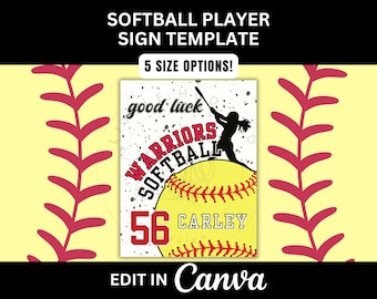 Modello di cartello per armadietto da softball, modello per porta di hotel da softball, modello per cartelli per giocatori di softball Team Pride, modello modificabile per viaggi da softball