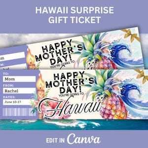 Hawaii Muttertag Überraschungs Reiseticket für Hawaii Bordpass Geschenk nach Hawaii Flugticket nach Hawaii Reiseticket für Hawaii Ticket
