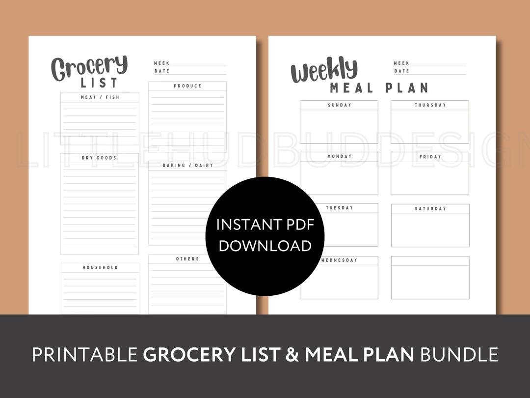 Printable Bundle, Grocery List Printable PDF, Weekly Meal Plan Template ...
