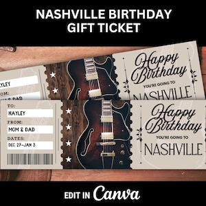 Nashville Trip Ticket für Überraschung Geburtstagsgeschenk für Nashville Tennessee USA Bordkarte Druckbares Ticket Surprise Trip Reveal
